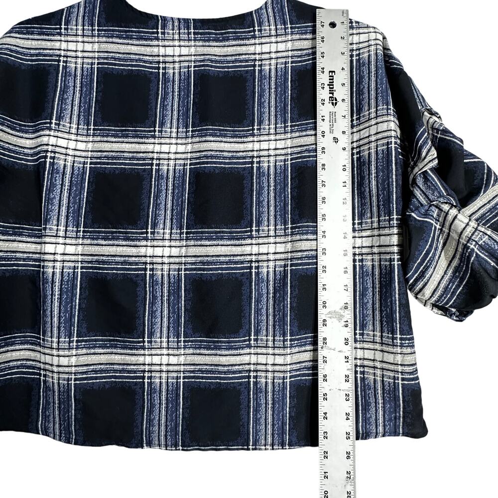 Maggie Max Boxy Top Plus 1X Blue Gray White Plaid Academia Preppy 90s Grunge - Picture 7 of 10
